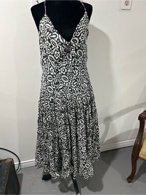 Black & White Floral Maxi Dress with Spaghetti Straps